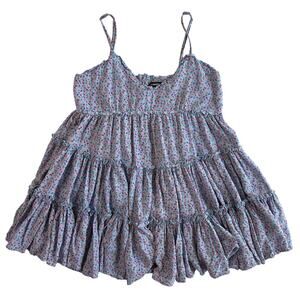 In The Beginning LA Women's Large Blue Floral Tunic Mini Dress